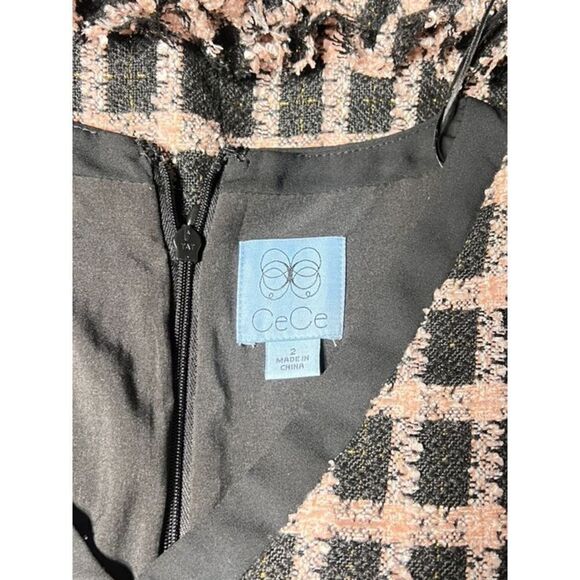 CeCe Short Sleeve Pink & Black Plaid Nubby Dress Size 2 - Picture 5 of 5